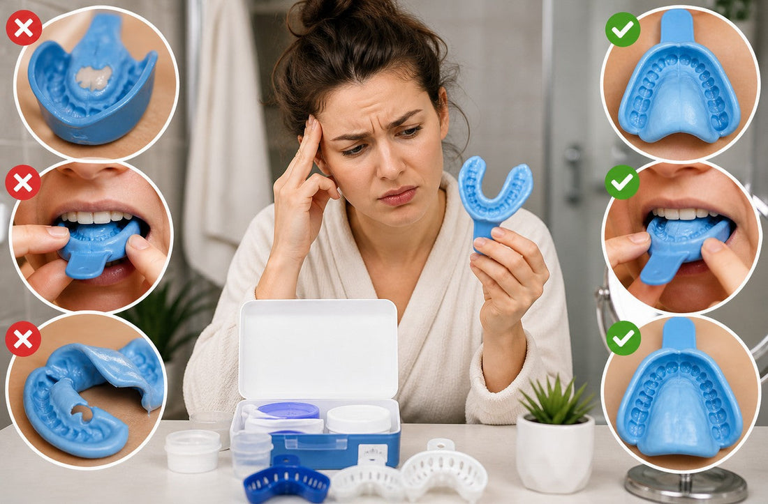 Common mistakes when taking teeth impressions at home with tray examples and Smile Boutique NY impression kit