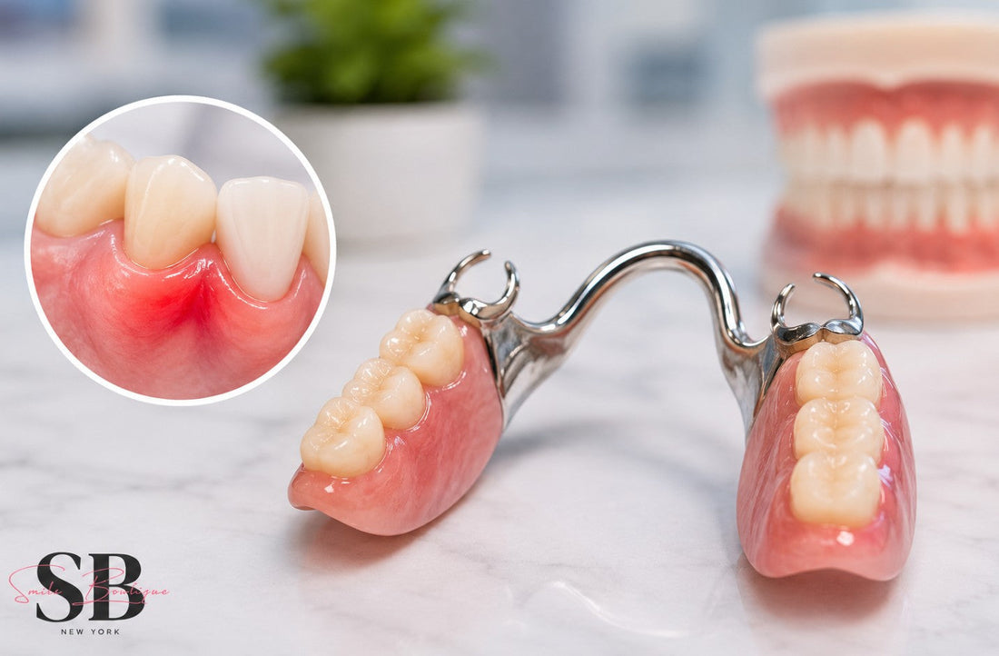 A new partial denture may cause temporary gum soreness, pressure, or tender spots while your mouth adjusts - Smile Boutique NY