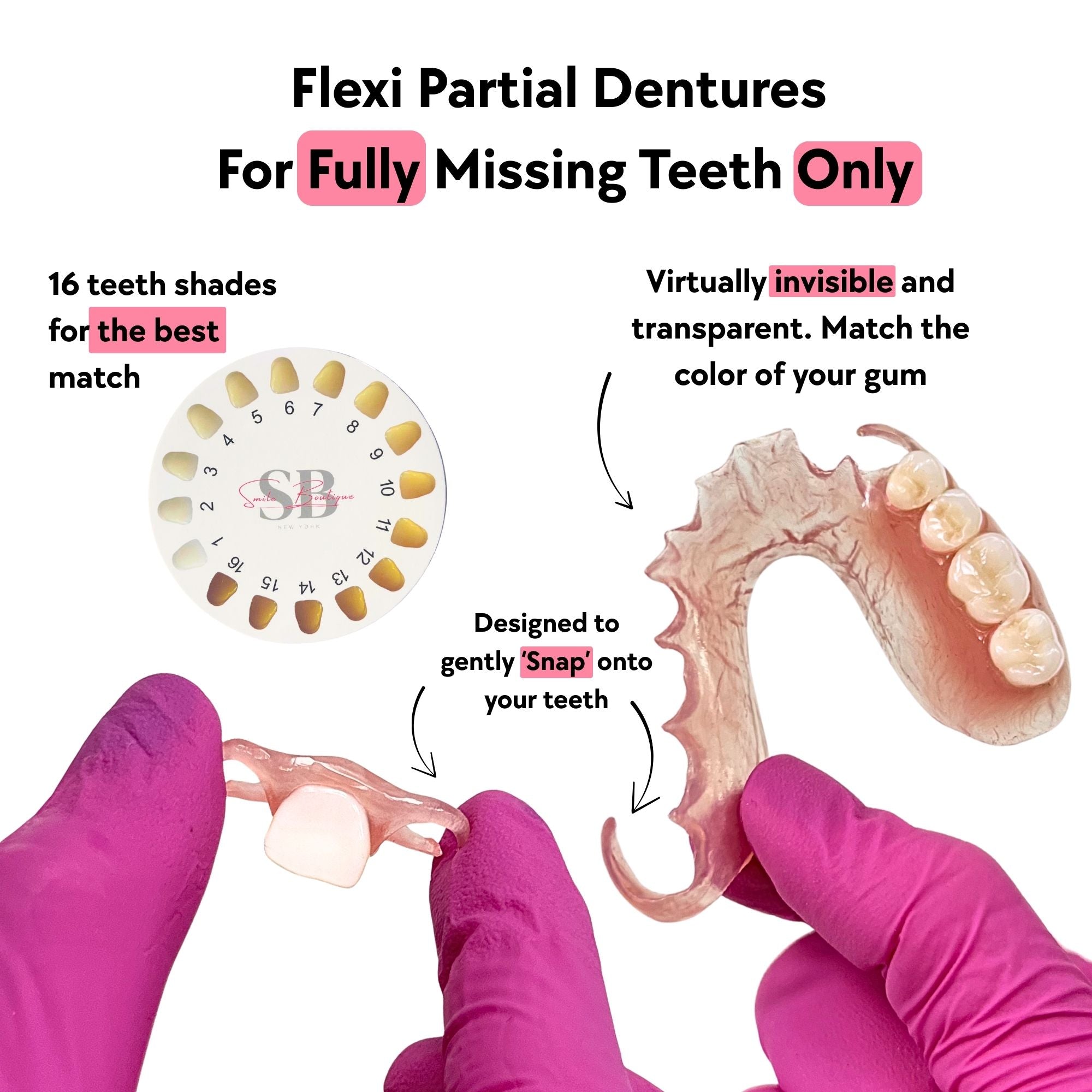 Smile Boutique NY flexible partial denture teeth shade matching